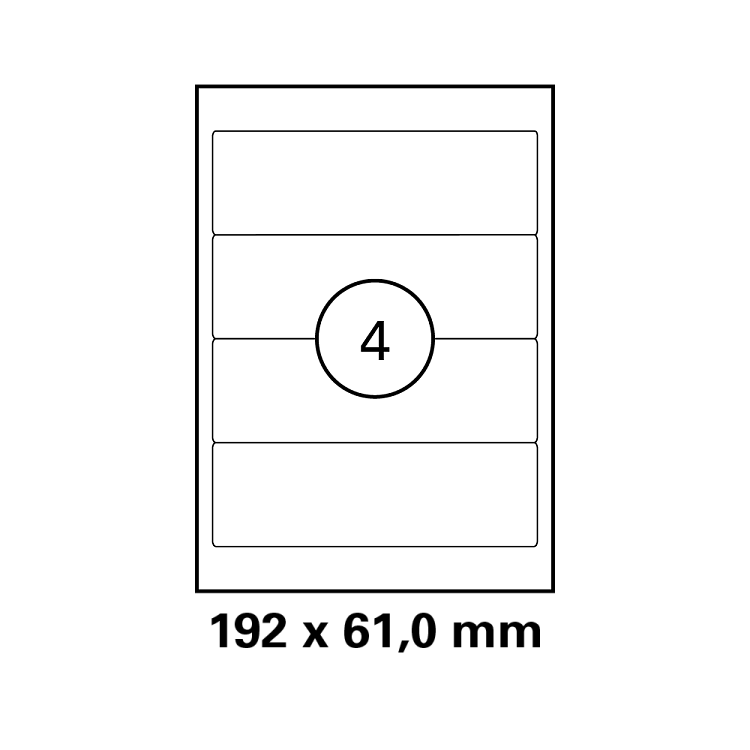 Λευκή ετικέτα διαστάσεων  192x61mm σε φύλλο Α4