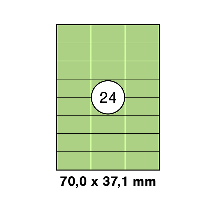 Πράσινη ετικέτα διαστάσεων 70x37,1mm σε φύλλο Α4