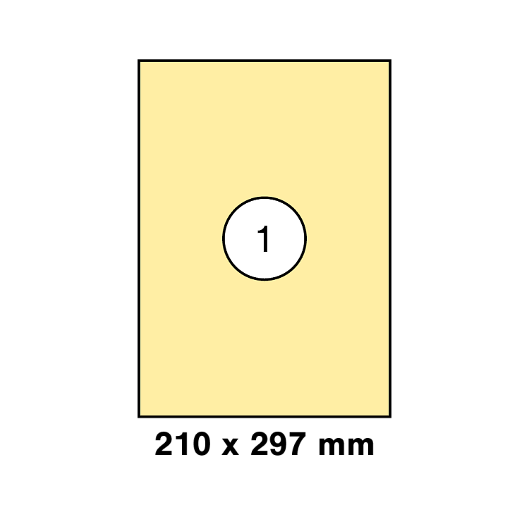 Κίτρινη ετίκετα για εκτυπώσεις  laser, copy, inkjet,  Διαστάσεων  210x297mm  σε φύλλο Α4. φύλλα / πακέτο : 100. ετικέτες  / πακέτο:  100