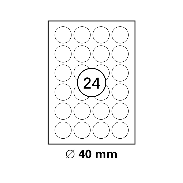 Λευκή ετικέτα διαστάσεων  Φ 40 σε φύλλο Α4