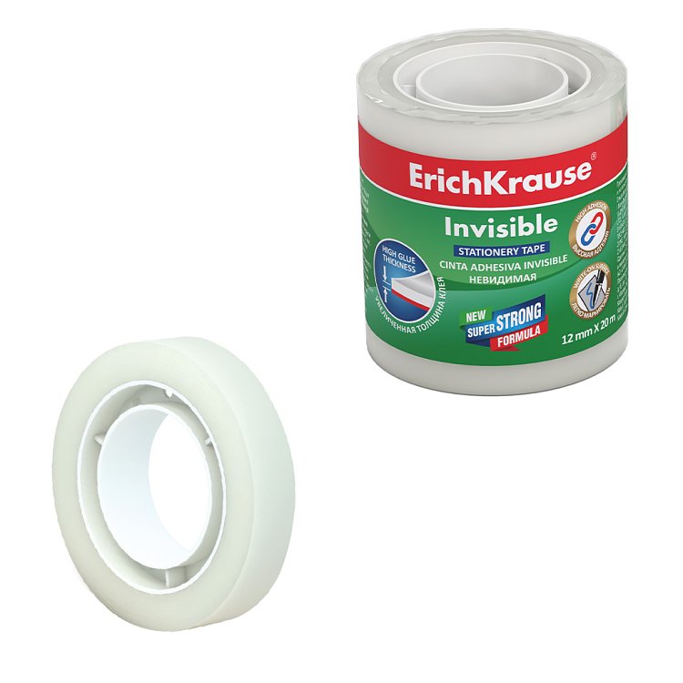 Κολλητική ταινία ErichKrause® invissible, 12mmx33m.Σέτ 4τμχ