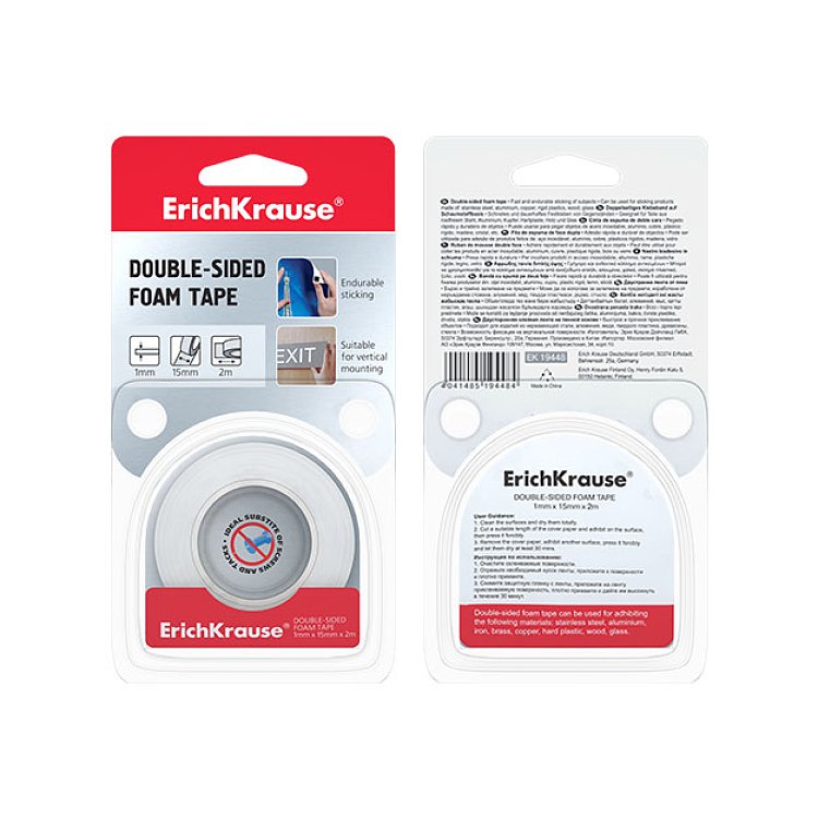 Αφρώδες ταινία διπλής όψης ErichKrause, λευκή, 1mmx15mmx2m (blister 1 τεμ.)