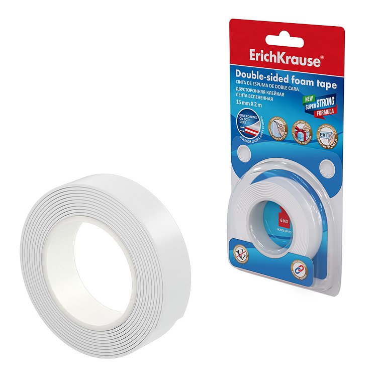Αφρώδες ταινία διπλής όψης ErichKrause, λευκή, 1mmx15mmx2m (blister 1 τεμ.)