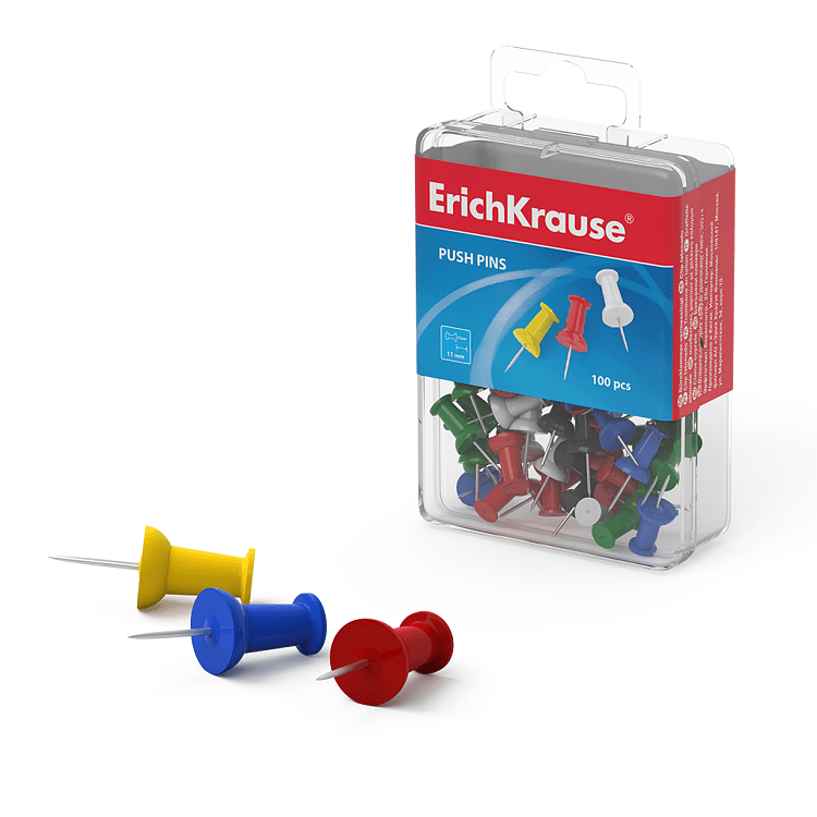 Πινέζες ErichKrause ανάμικτες (πλαστικό κουτί 100 τμχ)