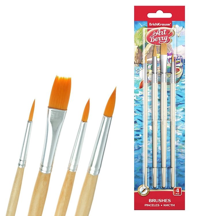 Σέτ 4 συνθετικά πινέλα ErichKrause για νερομπογιές και χρώματα αφίσας.