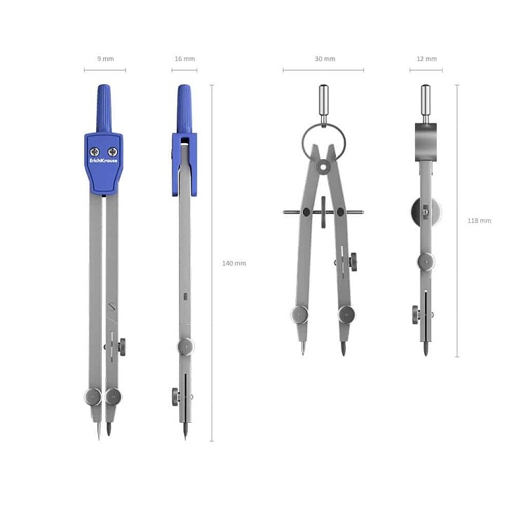 Σετ διαβήτη με όργανα σχεδίασης ErichKrause® University 140mm.,5 τεμάχια