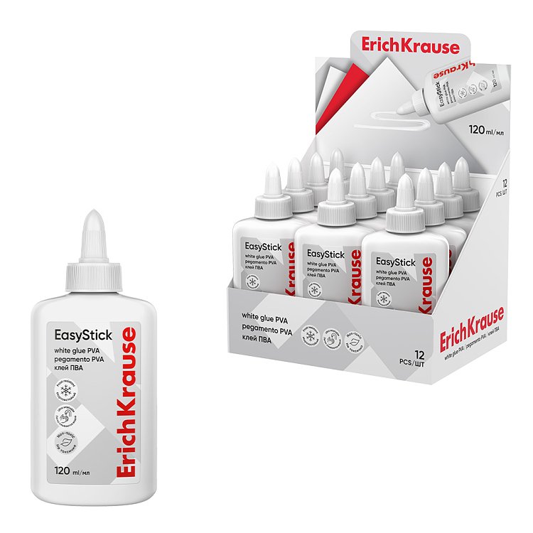 Λευκή κόλλα PVA ErichKrause EasyStick, 120 ml (σταντ 12 τμχ)
