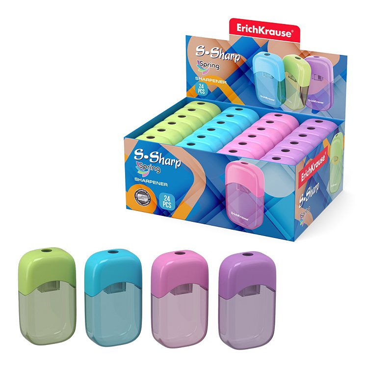 Πλαστική ξύστρα ErichKrause S-Sharp, ελατήριο, με δοχείο