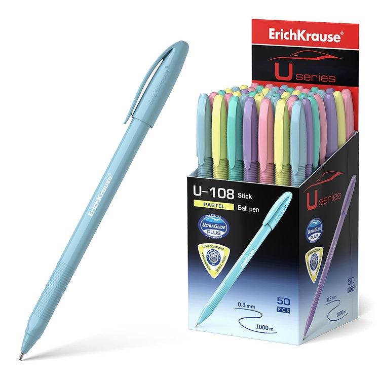 Στυλό ErichKrause U-108 Stick Pastel 1.0, τεχνολογία Ultra Glide,  μπλέ
