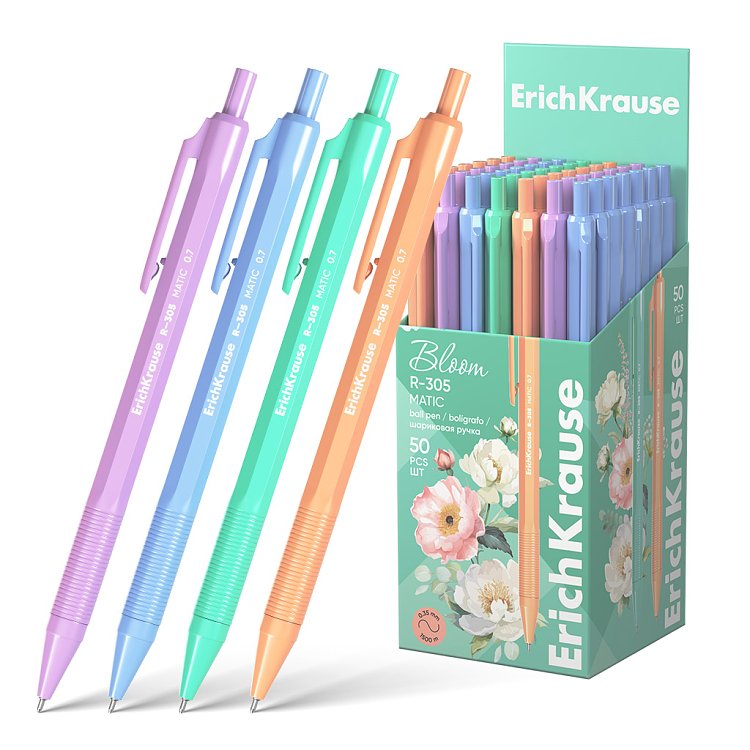 Στυλό  κουμπί ErichKrause R-305 Matic Pastel Bloom 0.7, χρώμα μελανιού: μπλε