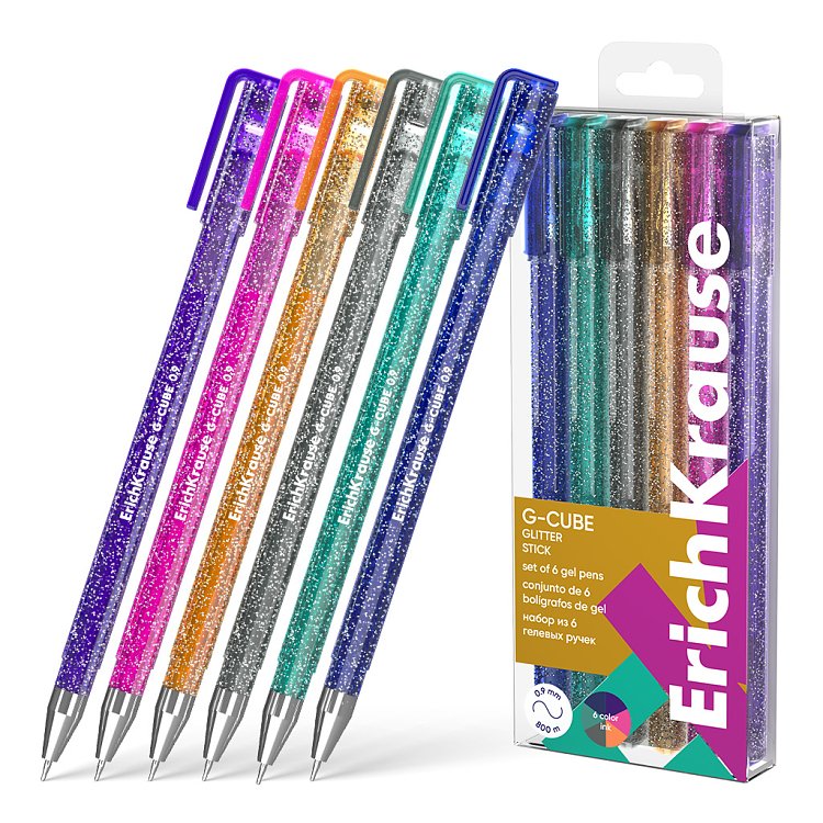 Σετ 6 στυλό τζελ μελάνι ErichKrause G-Cube® Stick Glitter 1.0