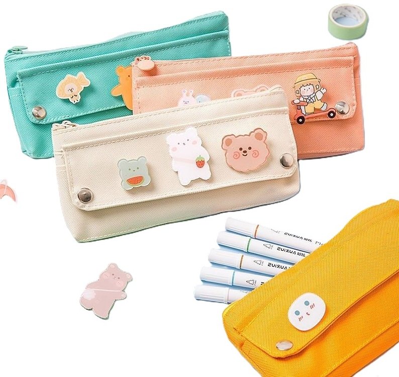 Κασετίνα θήκη  υφασμάτινη με 2 κουμπια και φερμουάρ .Διάσταση 19.5 X 9cm,4σχέδια.