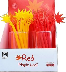 Fancy pen Red leaf  ,stand  48pcs