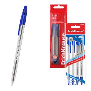 Σετ 4 στυλό διαρκείας ErichKrause R-301 Stick Classic 1.0, χρώμα μελανιού: μπλε (σε polybag)