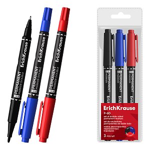 Μαρκαδόρος  permanent διπλής όψης ErichKrause® Double P-83.Σέτ μαύρο,κόκκινο ,μπλέ
