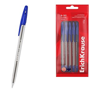 Σετ 8 στυλό διαρκείας ErichKrause R-301 Stick Classic 1.0, χρώμα μελανιού: μπλε (σε polybag)