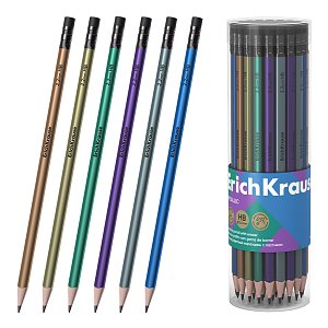 Μολύβι γραφίτη ErichKrause Metallic, τριγωνικό, με γόμα, HB (σε σωληνάριο 42 τεμαχίων)