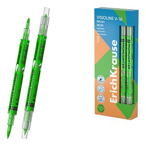 Μαρκαδόρος υπογράμμισης διπλής μύτης ErichKrause Visioline V-16 Brush Neon, χρώμα μελανιού: πράσινο (κουτί 12 τεμ.)