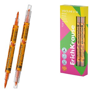 Μαρκαδόρος υπογράμμισης διπλής μύτης ErichKrause Visioline V-16 Brush Neon, χρώμα μελανιού: πορτοκαλί (κουτί 12 τεμ.)