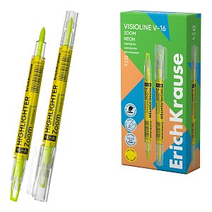 Μαρκαδόρος υπογράμμισης διπλής μύτης ErichKrause Visioline V-16 Zoom Neon, χρώμα μελανιού: κίτρινο (κουτί 12 τεμ.)