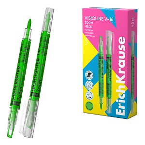 Μαρκαδόρος υπογράμμισης διπλής μύτης ErichKrause Visioline V-16 Zoom Neon, χρώμα μελανιού: πράσινο (κουτί 12 τεμ.)