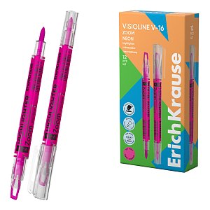 Μαρκαδόρος υπογράμμισης διπλής μύτης ErichKrause Visioline V-16 Zoom Neon, χρώμα μελανιού: ροζ (κουτί 12 τεμ.)