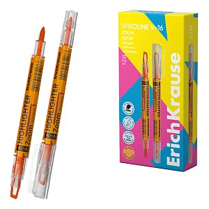 Μαρκαδόρος υπογράμμισης διπλής μύτης ErichKrause Visioline V-16 Zoom Neon, χρώμα μελανιού: πορτοκαλί (κουτί 12 τεμ.)