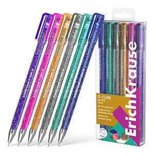 Σετ 6 στυλό τζελ μελάνι ErichKrause G-Cube® Stick Glitter 1.0