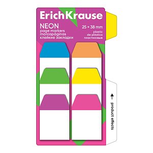 Σελιδοδείκτες πλαστικοί αυτοκόλλητοι ErichKrause Neon, 25x38 mm, 60 φύλλα, 6 χρώματα