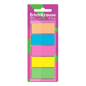 Σελιδοδείκτες πλαστικοί αυτοκόλλητοι ErichKrause Neon, 45x20 mm, 100 φύλλα, 5 χρώματα