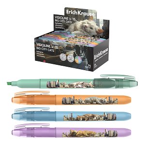 Μαρκαδόρος υπογράμμισης ErichKrause Visioline V-15 Big City Cats, διάφορα χρώματα μελανιού (display 24 τεμ.)