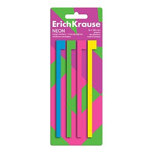 Σελιδοδείκτες πλαστικοί αυτοκόλλητοι ErichKrause Neon, 12x130 mm, 80 φύλλα, 4 χρώματα
