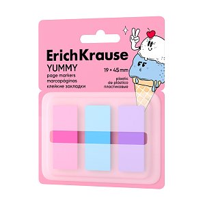 Σελιδοδείκτες πλαστικοί αυτοκόλλητοι ErichKrause Yummy, 19x45 mm, 60 φύλλα, 3 χρώματα (σε θήκη-dispenser)