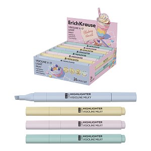 Μαρκαδόρος υπογράμμισης ErichKrause Visioline V-17 Light Milky, διάφορα χρώματα μελανιού (display 24 τεμ.)