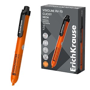 Μαρκαδόρος υπογράμμισης με κουμπί ErichKrause Visioline RV-70 Clicky Neon, χρώμα μελανιού: πορτοκαλί (κουτί 12 τεμ.)