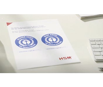 Ο καταστροφέας εγγράφων έχει βραβευτεί με το πιστοποιητικό Blue Angel για την ανθεκτική κατασκευή του, τη χαμηλή κατανάλωση ενέργειας και τη χρήση φιλικών προς το περιβάλλον υλικών.